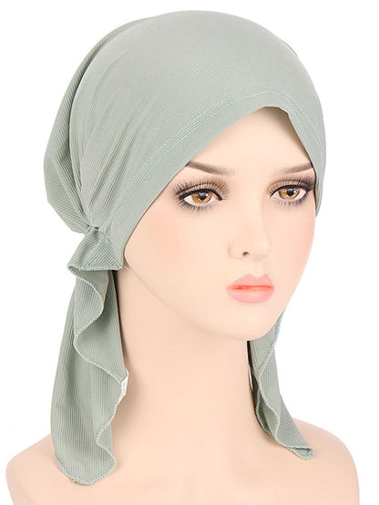 New Elastic Solid Color Wrap Head Scarf Hats Muslim Turban Bonnet For Women Inner Hijab Hat Fashion Female Turbantes Caps for Women