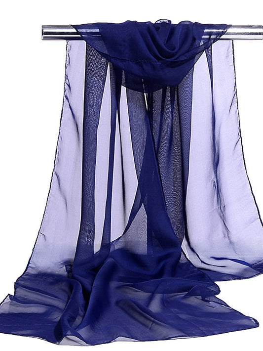 Chiffon Scarf Party Blue Scarf Pure Color Casual Green Gray Pink Fall for Women