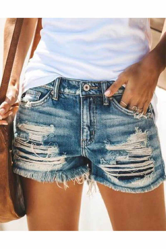 Vaqueros casuales con agujeros y cintura regular a la moda