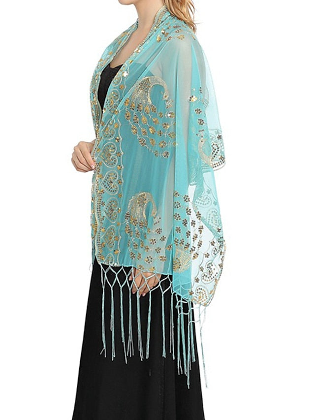 Shawls & Wraps Party Wedding Special Occasion Black Silver White Scarf Flower / Blue / Fall / Winter / Spring / Summer for Women