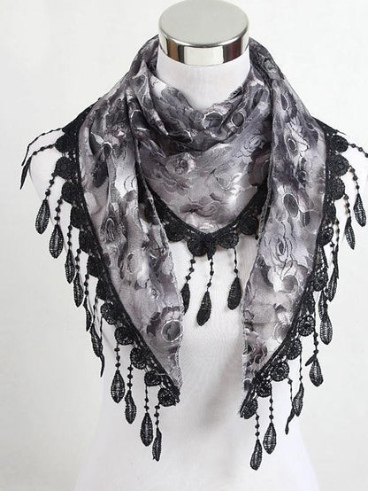 Shawls & Wraps Party Blue Scarf Floral &  Long Triangle Tassel Scarf / Basic / Fall / Winter / Spring for Women