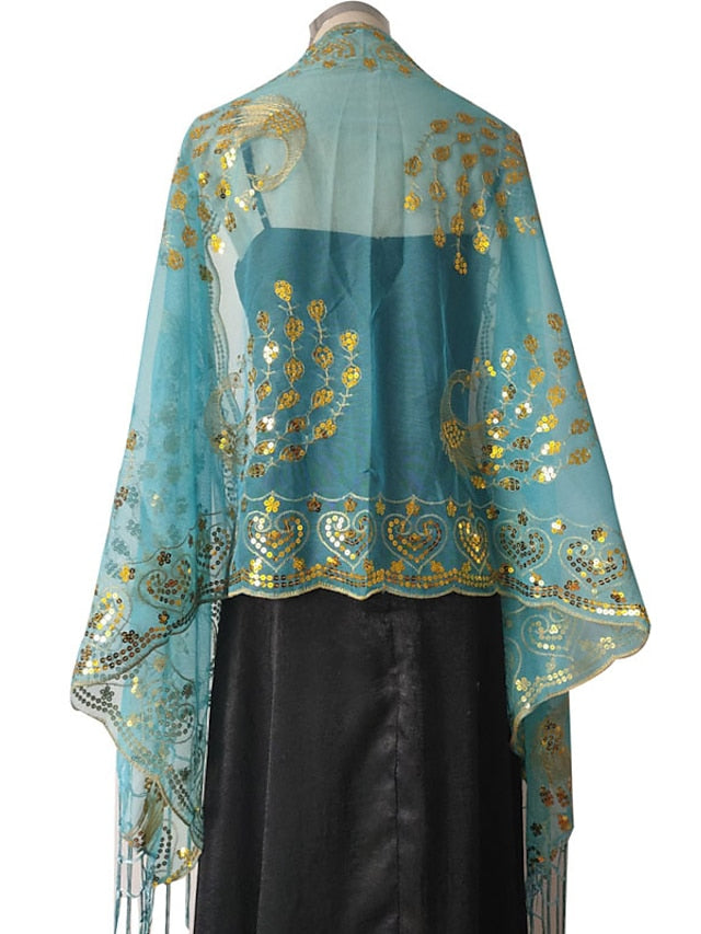 Shawls & Wraps Party Wedding Special Occasion Black Silver White Scarf Flower / Blue / Fall / Winter / Spring / Summer for Women