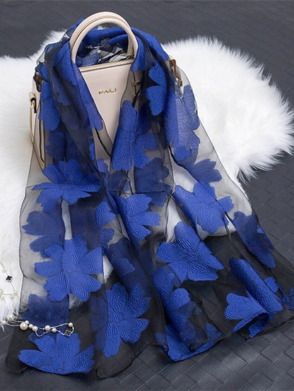 Fashion Women Scarf Summer Thin Breathable Scarves for Lady Shawls and Wraps Organza Hollowed Flowers Beach Stoles Bandana Foulard for Women