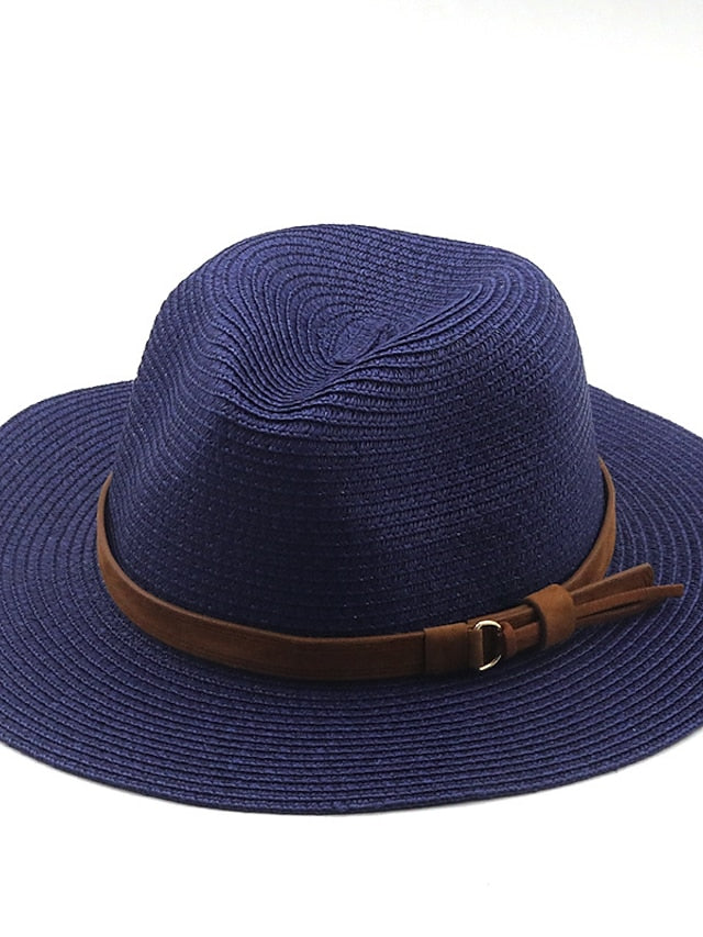 New Summer Straw Sun Hat Women Wide Brim Summer Outing Sun Visor Holiday Cool Hat Seaside Beach Sunscreen Hat Lady Jazz Hat for Women
