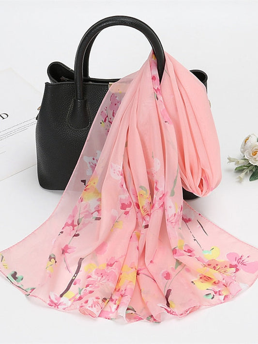 Spring Summer Fashion Floral Thin Style Chiffon Shawl Scarf Lady Print Soft Holiday Beach-up Wrap 150*50Cm for Women