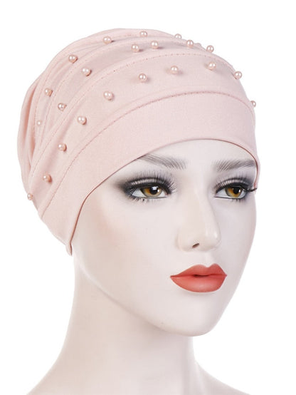 Fashion Muslim Women Turban Scarf Pearl Fold Turban Hat Cancer Chemo Beanies Cap Islamic Wrap Headscarf Musulman Femme Hijab Hair Accessories for Women