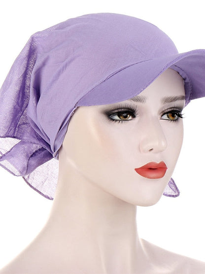 Women Classic Turban Hat Solid Color Outdoor Brim Sunshade Hats Female with Scarf Cap Soft Headscarf Beanie Baseball Cap for Women