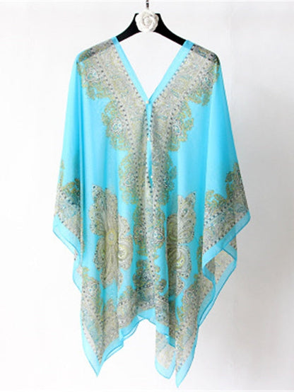 Fashion Women Scarf Shawl Poncho Printed Sunscreen Scarf Sun Protection Shawl Beach Shawl Bikini Cover Soft Comfortable for Women