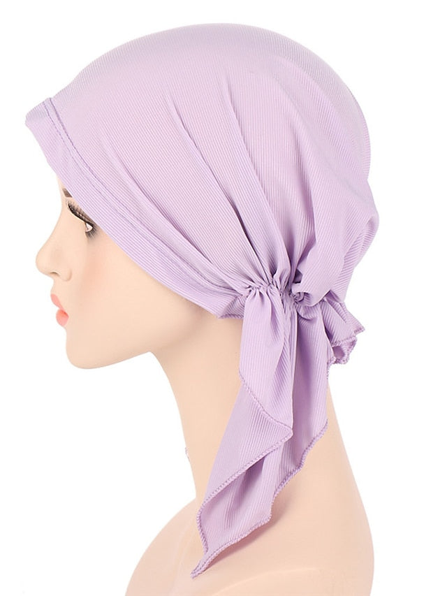 New Elastic Solid Color Wrap Head Scarf Hats Muslim Turban Bonnet For Women Inner Hijab Hat Fashion Female Turbantes Caps for Women