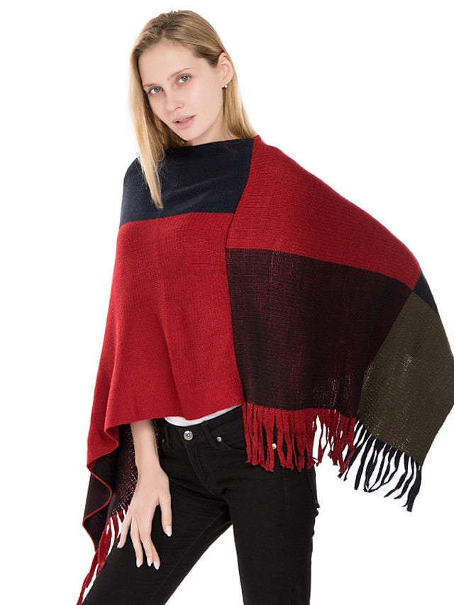 Shawl Wrap Poncho Ruana Cape Daily Holiday Cotton Polyester Casual Bohemia Warm 1 PC for Women