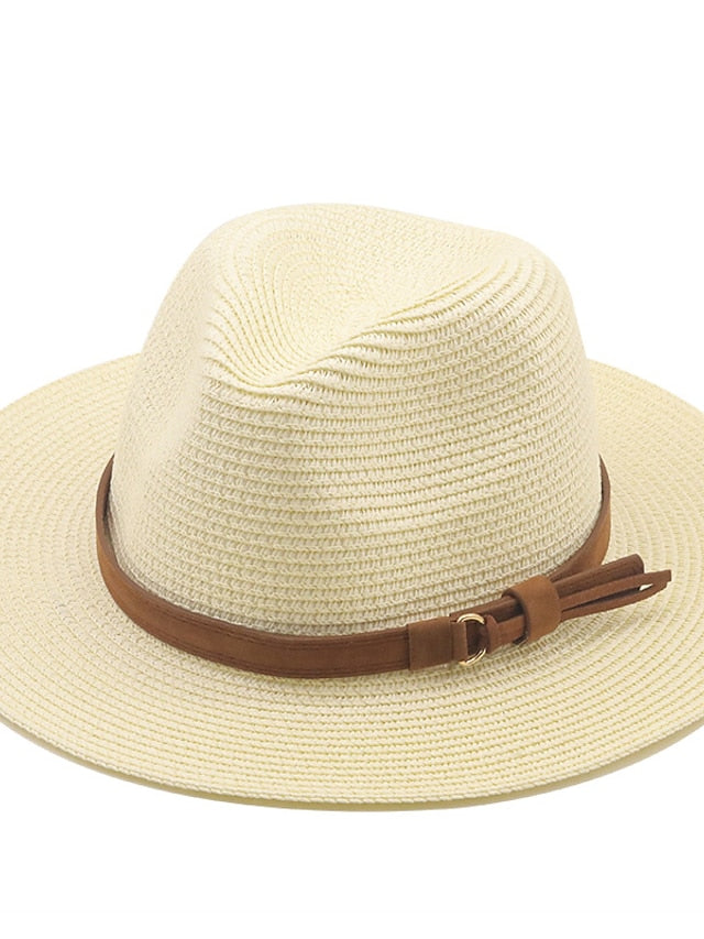 New Summer Straw Sun Hat Women Wide Brim Summer Outing Sun Visor Holiday Cool Hat Seaside Beach Sunscreen Hat Lady Jazz Hat for Women