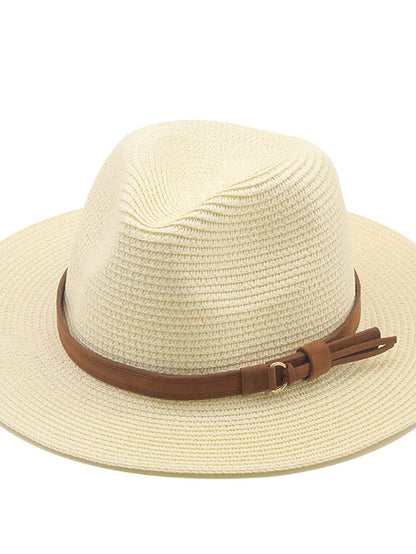New Summer Straw Sun Hat Women Wide Brim Summer Outing Sun Visor Holiday Cool Hat Seaside Beach Sunscreen Hat Lady Jazz Hat for Women