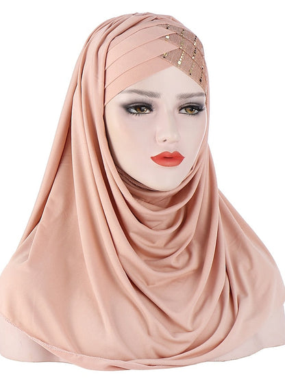 New Muslim Women Cross Soft Sleep Chemo Hat Beanie Women Soft Silk with Sequins Hijab Headwrap Headscarf Turban Hat Cap Headwear for Women