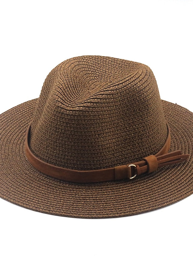 New Summer Straw Sun Hat Women Wide Brim Summer Outing Sun Visor Holiday Cool Hat Seaside Beach Sunscreen Hat Lady Jazz Hat for Women