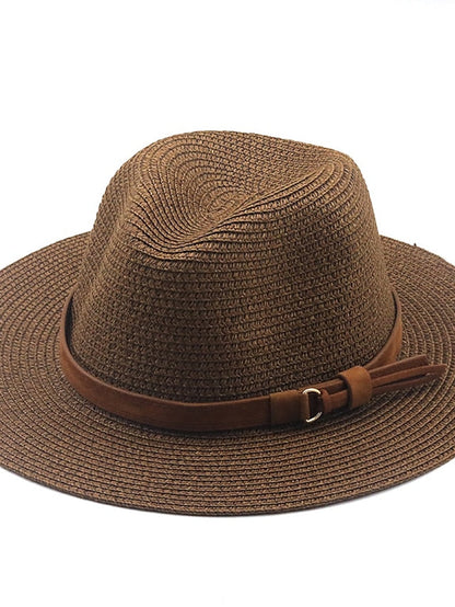 New Summer Straw Sun Hat Women Wide Brim Summer Outing Sun Visor Holiday Cool Hat Seaside Beach Sunscreen Hat Lady Jazz Hat for Women