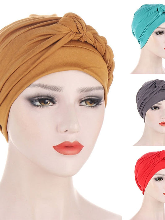 Women Lady Muslim One Half Braid Head Turban Wrap Cover Soft Hat Hair Loss Bonnet Beanies for Women