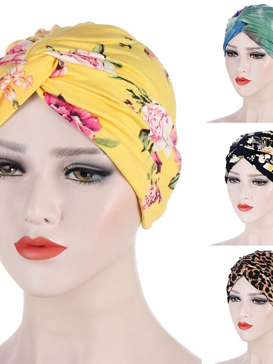 Women Muslim Daily Turban Folding Cross Knotted Hair Scarf Elastic Head Wrap Headwear Bandanas Lady Hair Hats Beanie Hair Loss Accessories for Women